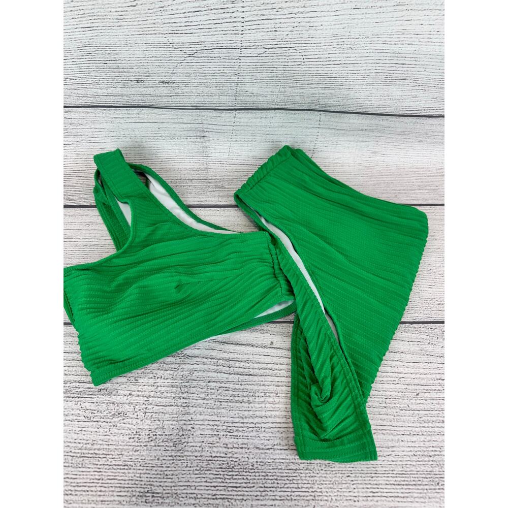 Shein Plus Size Green Ribbed 2pc Matching Bikini Swimsuit Size 4XL